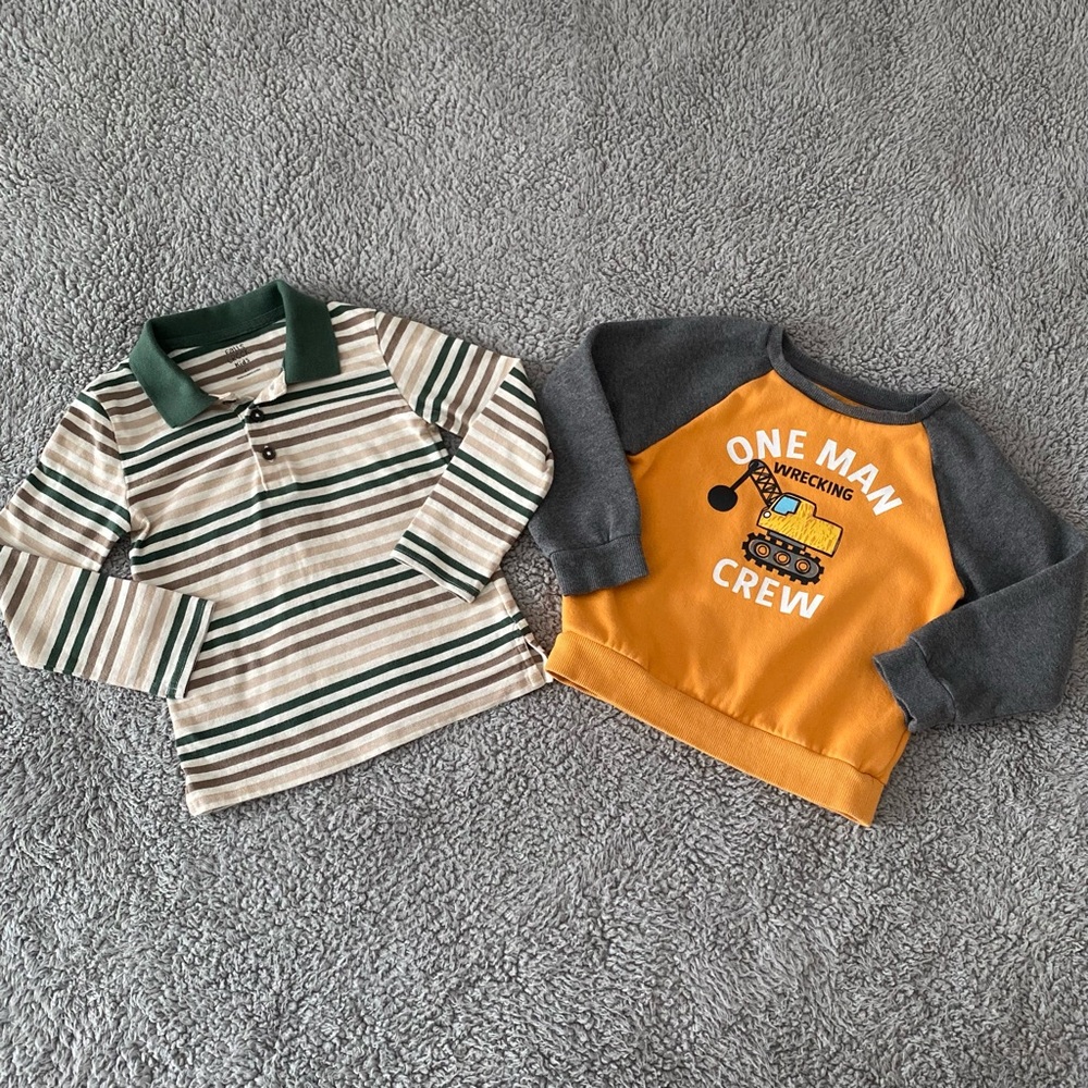 Long Sleeve Shirts Boys 4T Polo Green Sweatshirt Construction